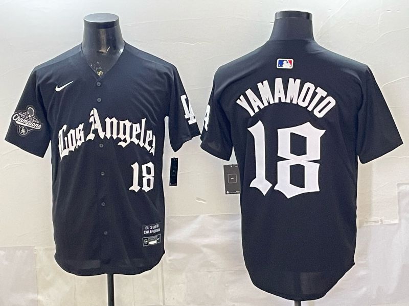 Men 2026 Los Angeles Dodgers #18 Yamamoto Black 5th generation Joint Name Nike MLB Jersey style 03->->